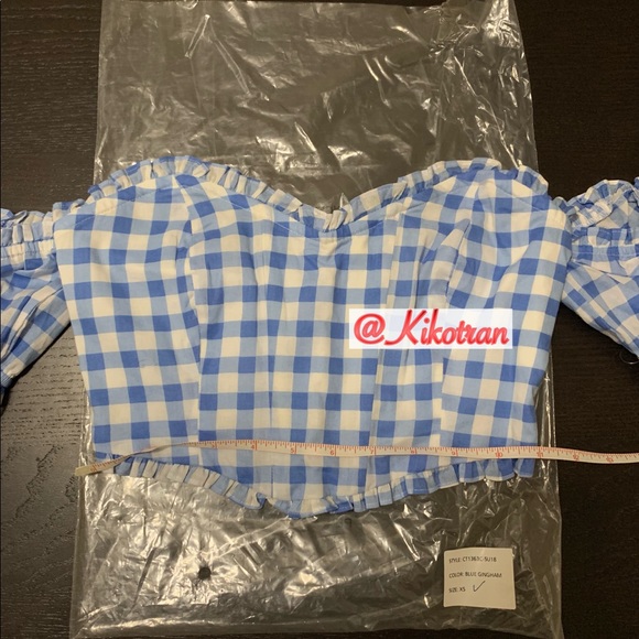 For Love And Lemons Blue Gingham Crop Top - Picture 6 of 7